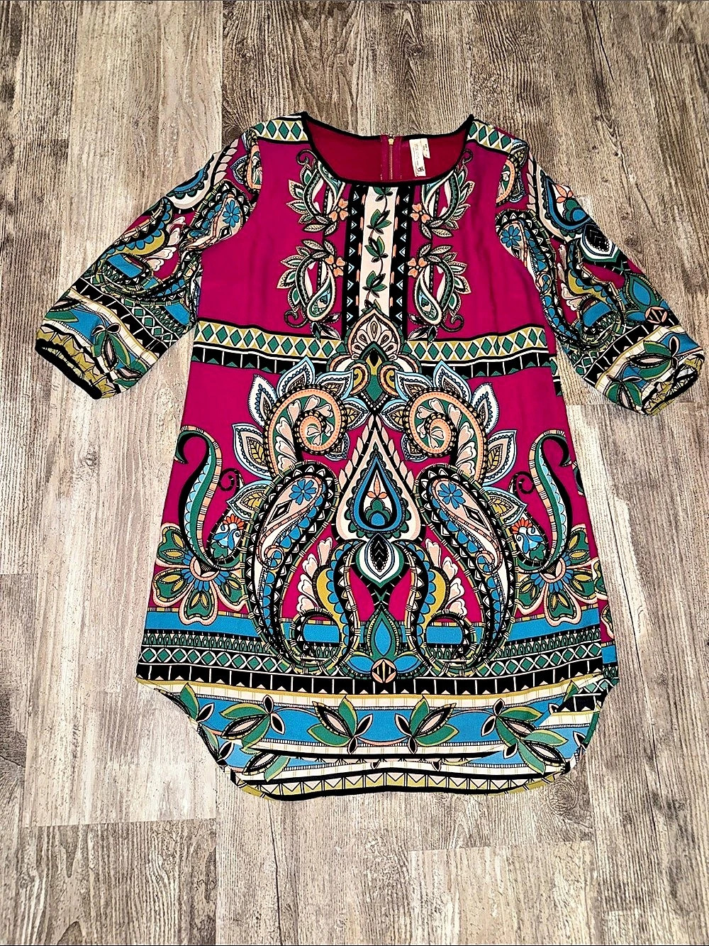 Pink Owl Paisley Dress in Pink & Blue Size Large Like New